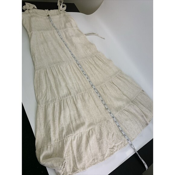 Mia Linen Tiered Dress Tank Natural Adjustable Drawstring  Pockets Button Down 8 - Picture 12 of 12